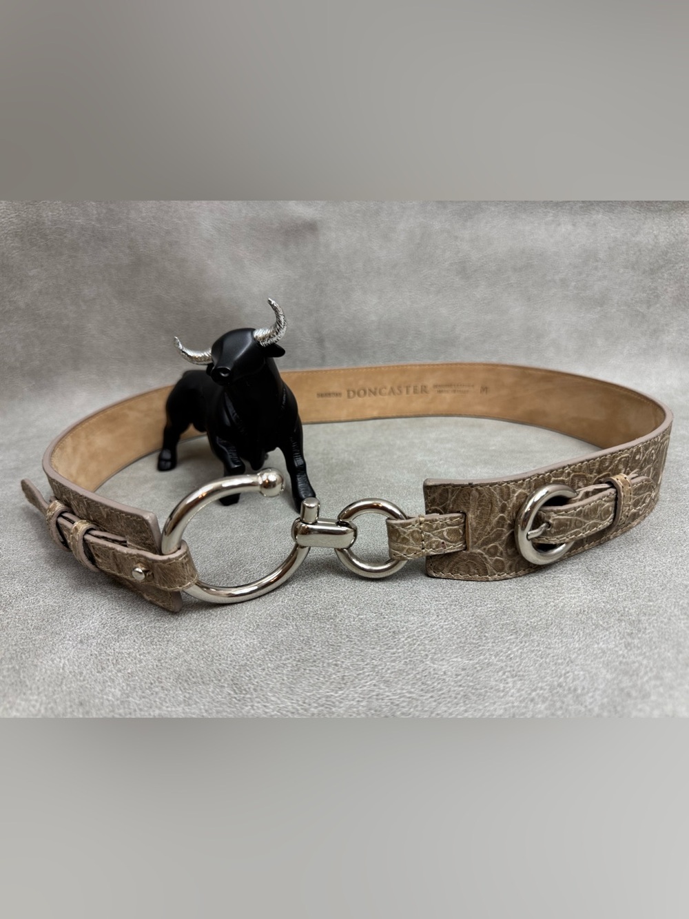 Doncaster Taupe/Brown Leather Ring-Link Belt with Silver Hardware